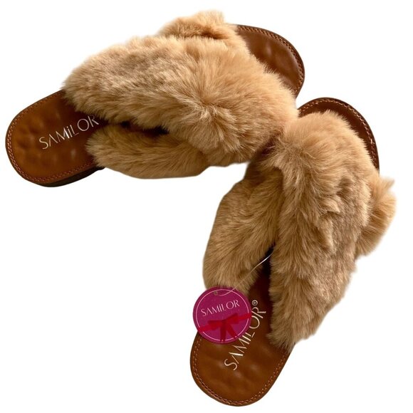 Samilor Fluffy Criss Cross Slippers Women's Size 7/8 NEW NWT - Picture 6 of 12